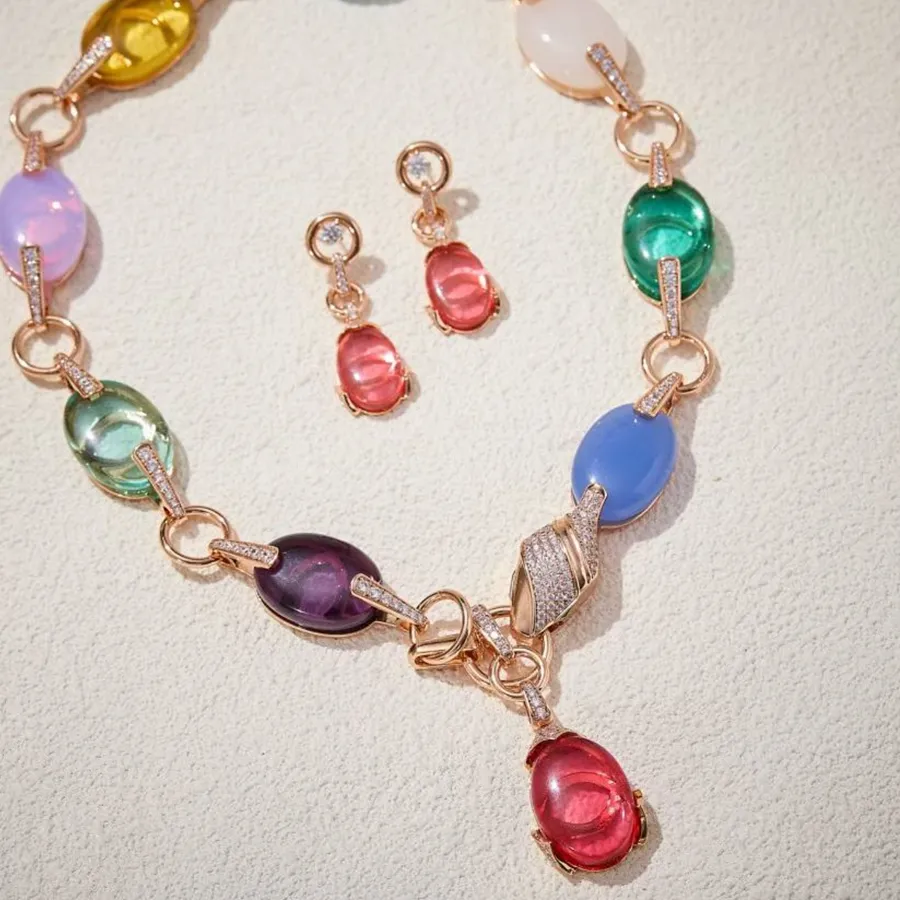 Authentic High Craft Synthetic Large Colored Gemstone Water Dop Necklaces Earrings Jewelry Sets