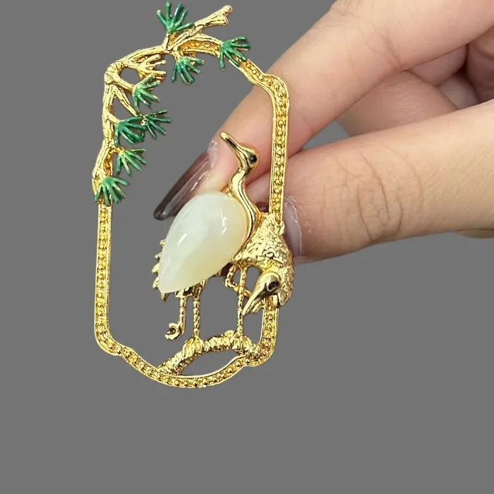 Authentic Timeless Wonder Fancy Enamel Stone Crane Brooch Pins Women Designer Jewelry Top Trendy Chinese Style Rare Mix 5285