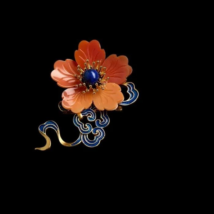 Authentic Fritillaria's Enchanted Embrace: The Lapis Lazuli Enamel Brooch