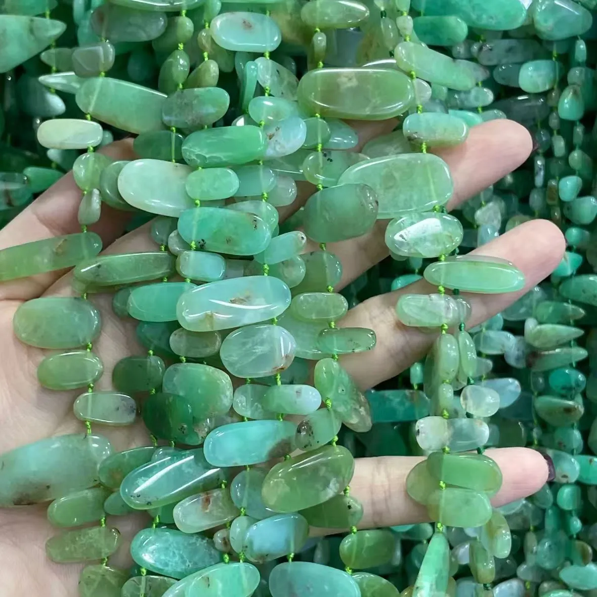 Authentic Chrysoprase Beads Green Flat Oval Baroque For DIY Jewelry ecklace 38cm