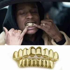 Authentic 14K Premium Gold Plated Hip-Hop Teeth Grillz Set + Bonus Wax High-Quality