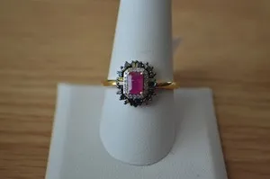 Authentic 1.20ct Premium Ruby / Diamond Ring 18k Yellow Gold Plated over Fine Silver Sz 10