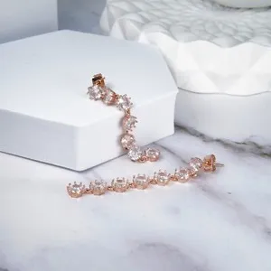 Authentic Premium Crown Chain Rose Gold Plated Sterling Silver Jewelry Earrings