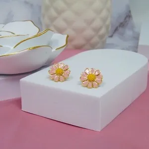 Authentic Premium Pink Sunflower Gold Plated Surgical Jewelry Earring
