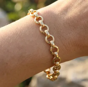 Authentic Elegant 18K Gold Plated Textured Rolo Chain Bracelet | Premium Quality Boho