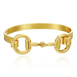 Authentic AOLIMI 18K Gold Plated Horse Bit Bangle Bracelets for Women Trendy Horseshoe ...