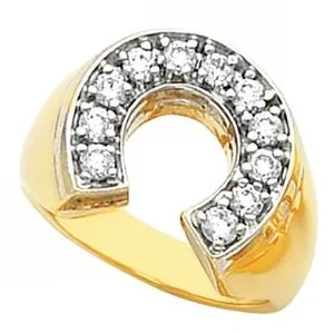 Authentic Men's Gold Plated cz Ring lucky Good Luck horseshoe Ring