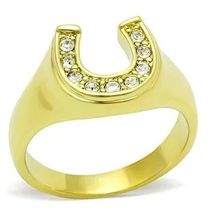 Authentic Women's Horseshoe Ring, Clear Top Grade Crystal, 14K Gold Plated