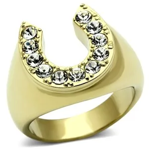 Authentic Men's Horseshoe Ring, Clear Top Grade Crystal, 14K Gold Plated,