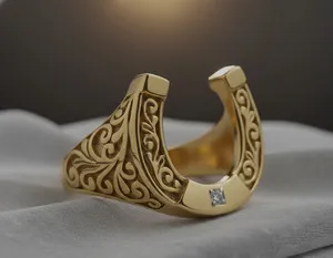 Authentic 18K Gold Plated Horseshoe Ring Filigree Statement Lucky Charm Jewelry