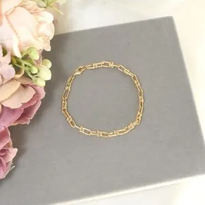 Authentic Chunky U Shape Gold Plated Bracelet, Pave Horseshoe Gold Charm Bracelet,