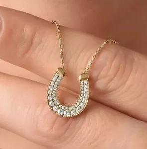 Authentic 1.5OCT ROUND CUT LAB CREATED DIAMOND HORSESHOE PENDANT 14K YELLOW GOLD PLATED