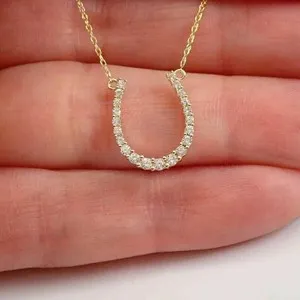 Authentic 2Ct Round Lab Created Diamond Horseshoe Pendant Necklace 14K Yellow Gold Plated