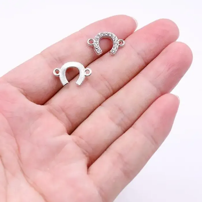 Authentic Hot Silver Color Horseshoe Rhinestone Connectors Charms for Bracelets Making DIY Novelty Jewelry Accessories Factory Price