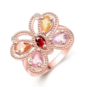 Authentic 18K Rose Gold Plated Ring AAA Zirconia Women Butterfly B260