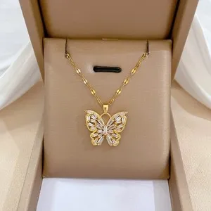 Authentic Butterfly Necklace Gold Plated Cubic Zirconia Baguette