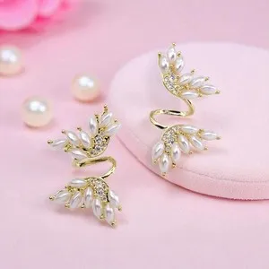 Authentic Butterfly Pearl with Cubic Zirconia Gold Plated Drop Stud Earrings