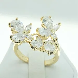 Authentic R5793 Women Jewelry White Yellow Gold Plated Butterfly Cocktail CZ Ring