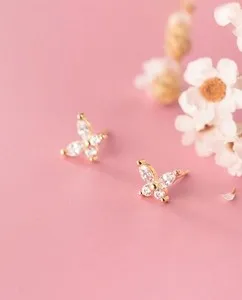 Authentic Vermeil Gold Plated 925 Sterling Silver CZ Butterfly Stud earrings YCZ04
