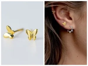 Authentic Vermeil 18K gold plated Sterling Silver Butterfly Stud Earrings YCZ14