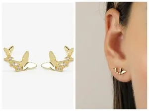 Authentic Vermeil 18K gold plated 925 Sterling Silver CZ Pave Butterfly Earrings YCZ39