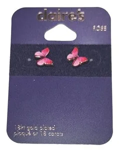 Authentic 18k Gold Plated Butterfly Earrings By Claire's Pink Stud Gorgeous
