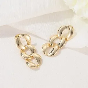 Authentic 18K Gold Plated stud earrings, Waterproof link earrings one pair ZX1064