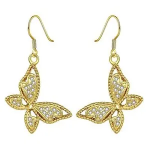 Authentic Rose Gold Platinum Plated Earrings AAA Zirconia Fish Hook Butterfly .52 L230