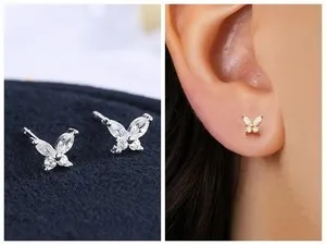 Authentic Vermeil 18K gold plated Sterling Silver CZ Butterfly Stud Earrings YCZ401