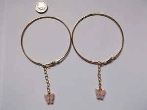 Authentic BRAND GOLD PLATED LARGE HOOP WITH A LIGHT PINK BUTTERFLY HANGING ON HOOP