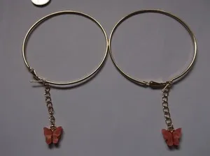 Authentic BRAND GOLD PLATED LARGE HOOP WITH A WATERMELON BUTTERFLY HANGING ON HOOP