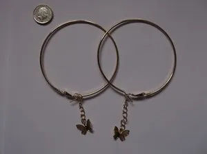 Authentic BRAND GOLD PLATED LARGE HOOP WITH A PATTERN GOLD BUTTERFLY HANGING ON HOOP