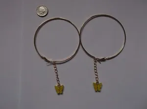 Authentic BRAND GOLD PLATED LARGE HOOP WITH A YELLOW BUTTERFLY HANGING ON HOOP