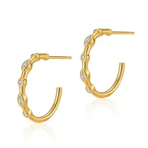 Authentic 18K Gold Plated Half hoop earrings open link hoop earrings one pair JWDHJ71