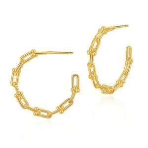 Authentic 18K Gold Plated Half hoop earrings open link hoop earrings one pair JWDHJ72