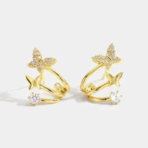 Authentic 18K Gold Plated Illusion stud earrings, butterfly open hoop earrings JWCY40