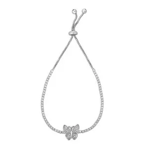Authentic 18k White Gold Plated Adjustable Butterfly Tennis Bolo Bracelet For Women