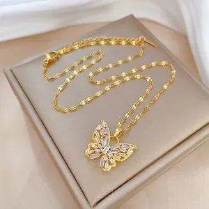 Authentic 18K Gold Plated Butterfly Zircon Necklace Titanium Anti Tarnish Pendant