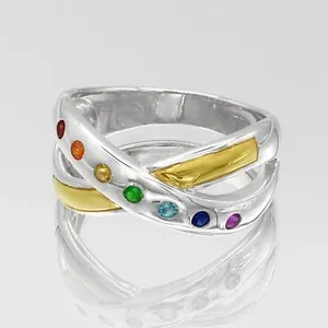 Authentic Natural Gemstone 7 Chakra Ring | 925 Sterling Silver Band Gold Plated Jewelry