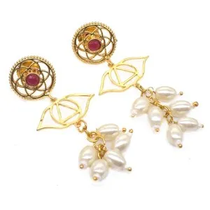 Authentic Third Eye Chakra Pearl Earring Combo 4 Pair Gold Plated Jewelry 2.5" w800