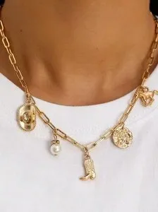Authentic Gold Plated Western Boot Cowboy Hat Horse Pearl Charm Necklace Women’s Jewelry