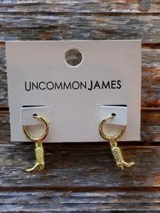 Authentic Uncommon James Gold Plated Boot Western Hoop Dangle Earrings