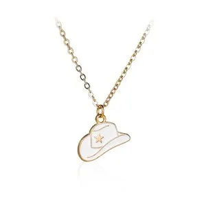 Authentic Western Gold Plated Pink Pendant Necklace Cowboy Boot Hats 14k Gold Necklaces...