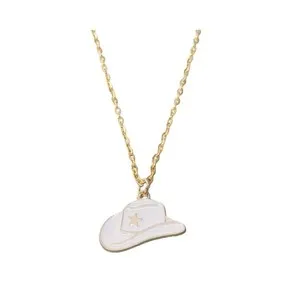 Authentic Western-Style Gold-Plated Pendant Necklace Cowboy Boot Hat 14K Gold white hat