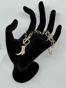 Authentic Gold Plated Paperclip Chain Necklace 20 Inch with Boot Charm