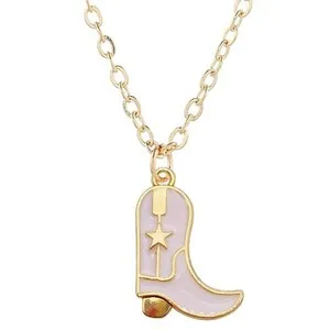 Authentic Aktully Cowgirl Boot Necklace Western Cowboy Boots Necklace 14K Gold Plated C...