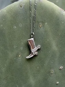Authentic Anthropologie Western Spurred Boot Charm Necklace White Gold Plated