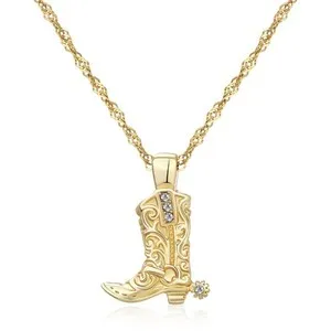Authentic Cowboy Boot Necklace for Women 14K Gold Plated Boot Pendant Necklaces Charm P...