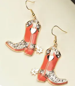 Authentic Pink Western Boot Earrings - Cowgirl Dangle Rhinestones Rodeo - 14k Gold Plated