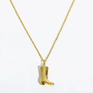 Authentic 316 Cowboy Boot Pendant Necklace 18K Gold Plated Jewelry